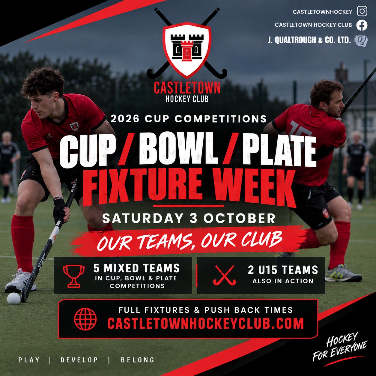 Castletown Hockey Club Cup/Bowl/Plate Fixture Week poster, Saturday 3 October: 5 Mixed teams and 2 U15 teams in action